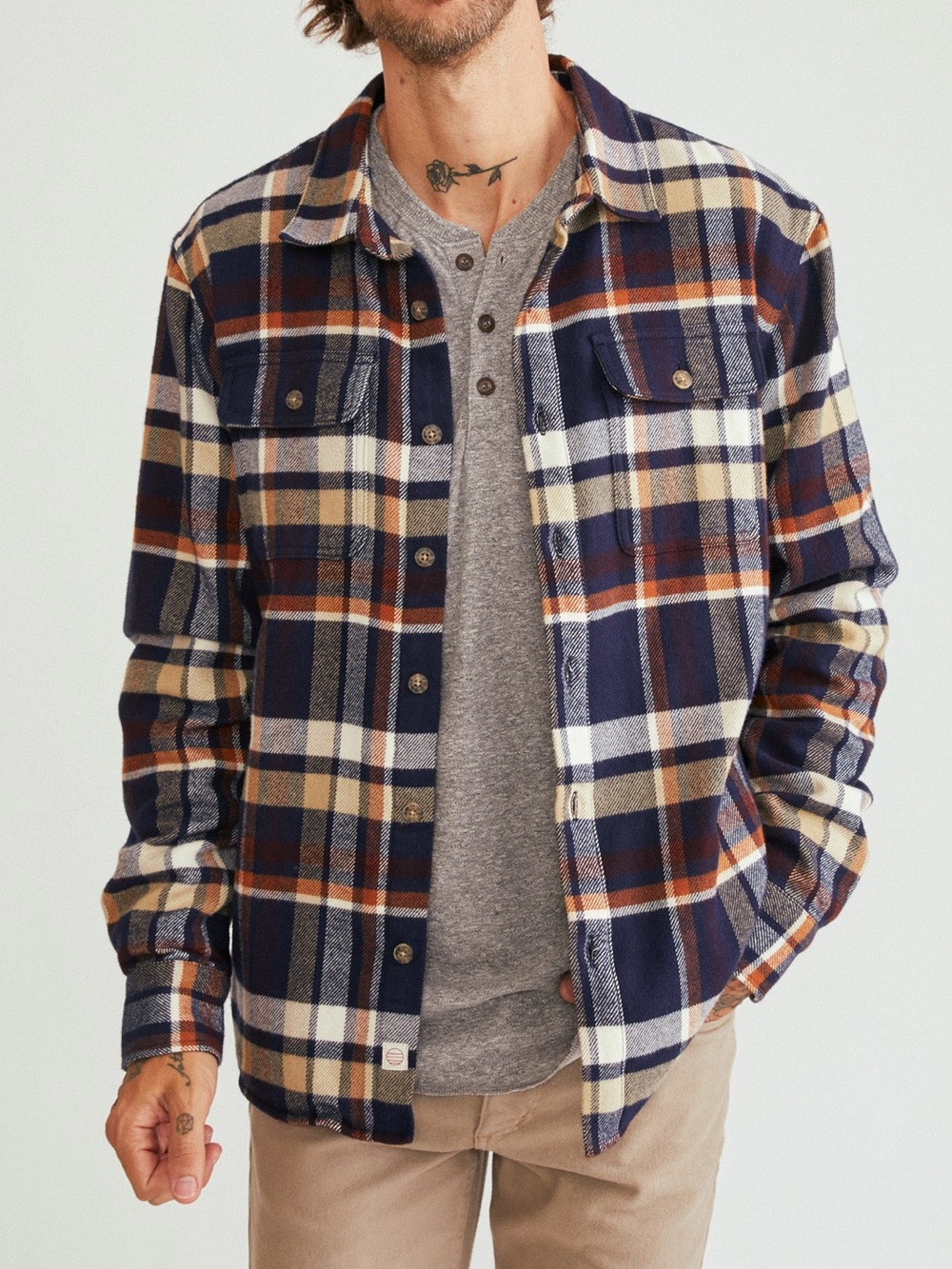 Marine Layer Signature Lined Camping Shirt in Blue/Grey Plaid